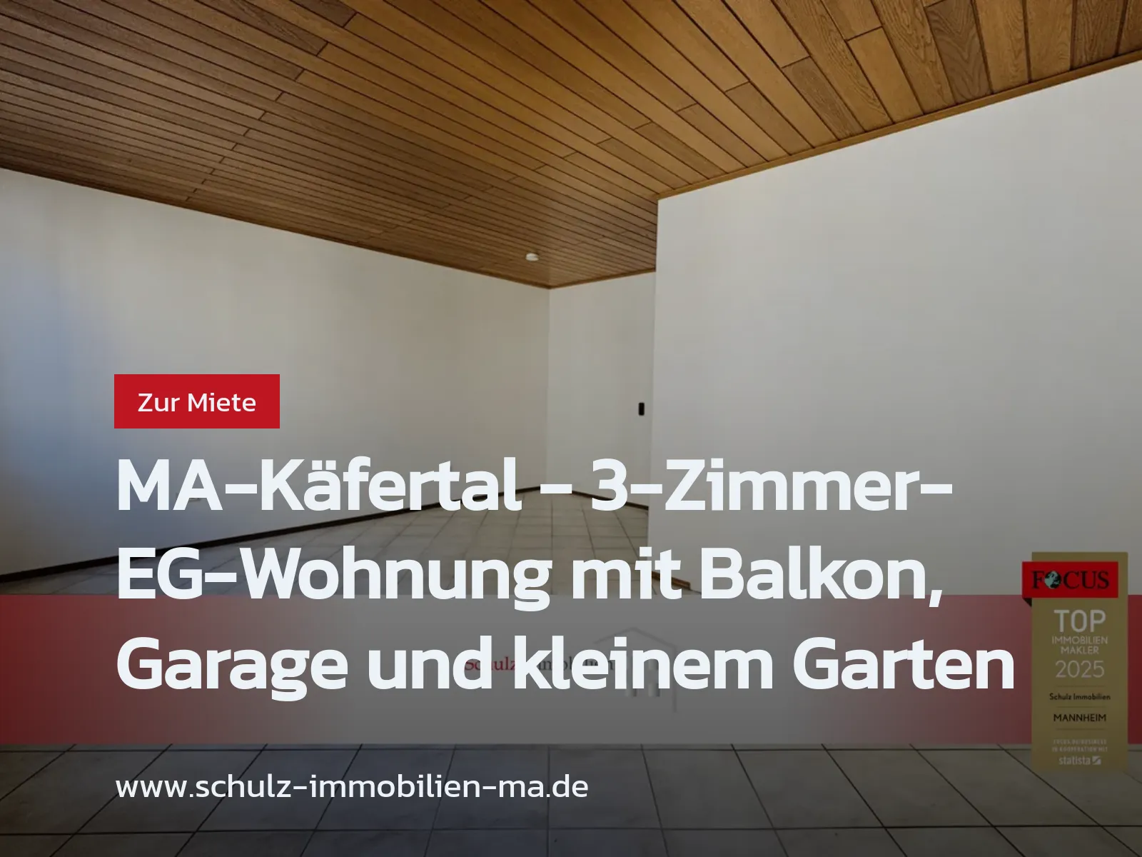 Neu im Angebot: MA-Käfertal – 3-Zimmer-EG-Wohnung mit Balkon, Garage und kleinem Garten