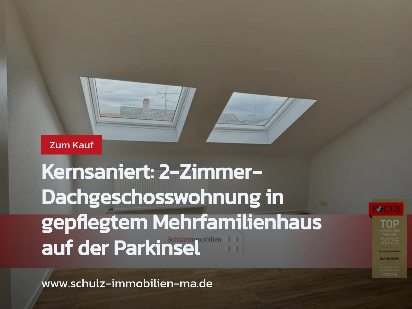 Neu im Angebot: Kernsaniert: 2-Zimmer-Dachgeschosswohnung in gepflegtem Mehrfamilienhaus auf der Parkinsel