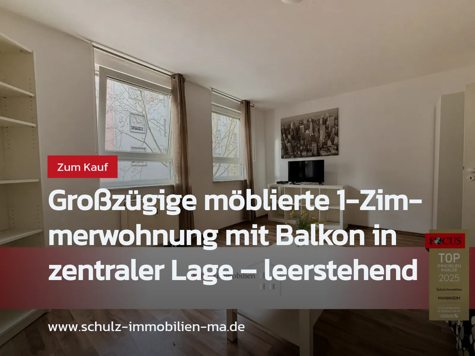 Neu im Angebot: Großzügige möblierte 1-Zimmerwohnung mit Balkon in zentraler Lage – leerstehend