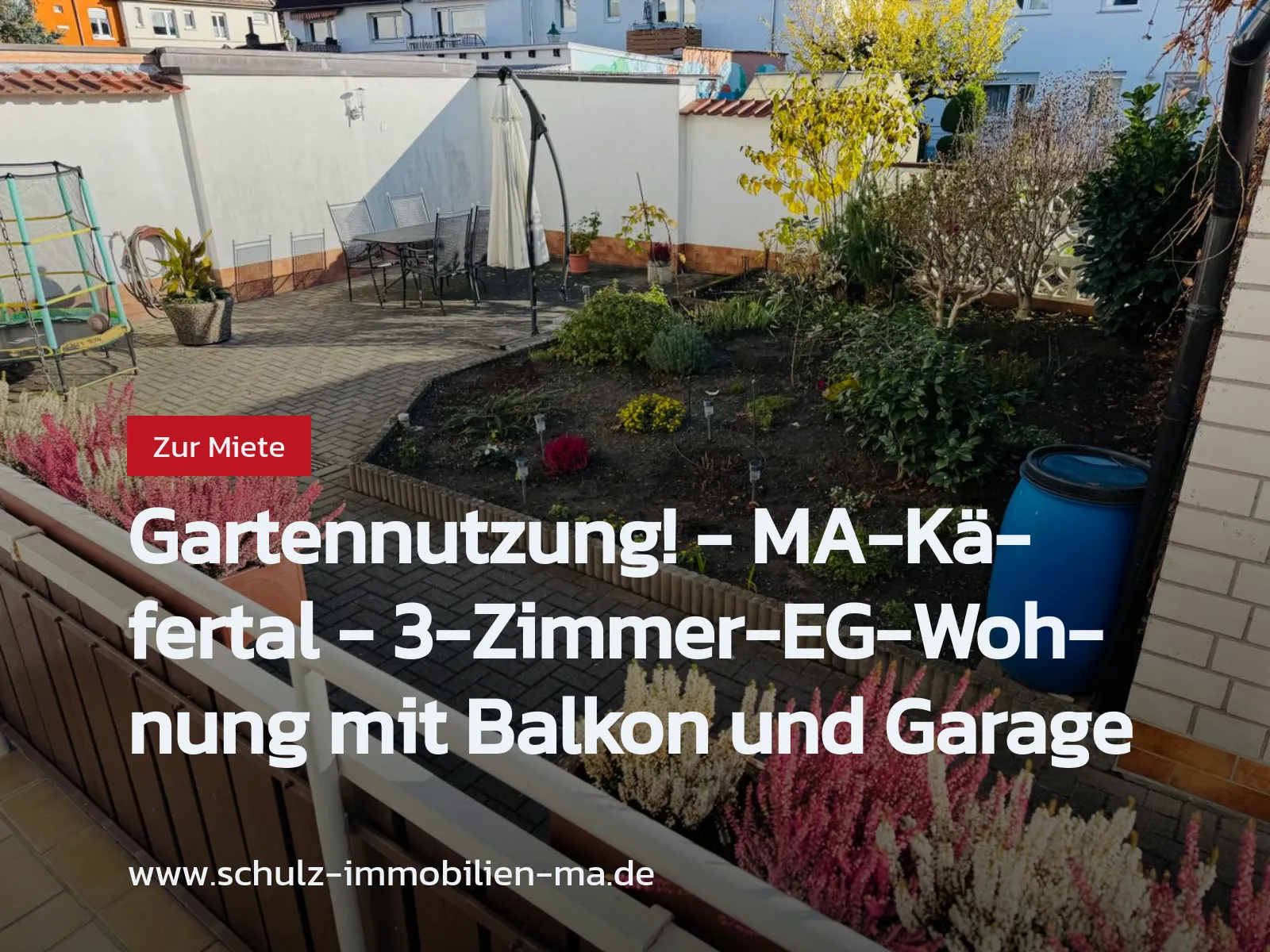Neu im Angebot: Gartennutzung! – MA-Käfertal – 3-Zimmer-EG-Wohnung mit Balkon und Garage