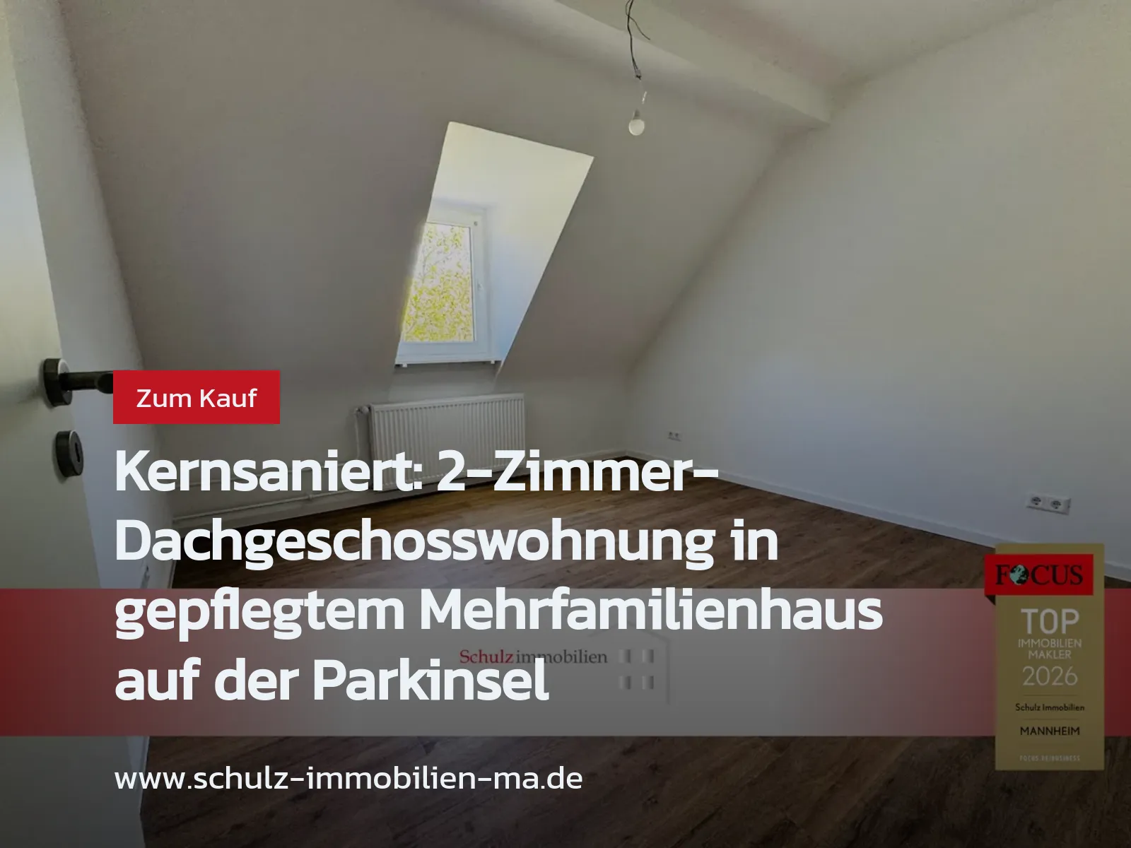 Neu im Angebot: Kernsaniert: 2-Zimmer-Dachgeschosswohnung in gepflegtem Mehrfamilienhaus auf der Parkinsel