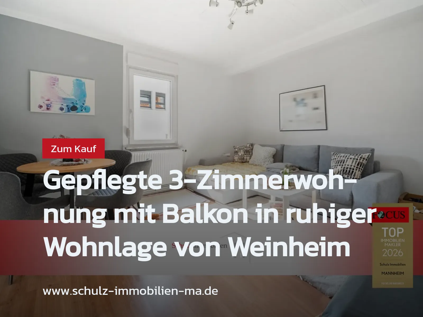 Neu im Angebot: Gepflegte 3-Zimmerwohnung mit Balkon in ruhiger Wohnlage von Weinheim