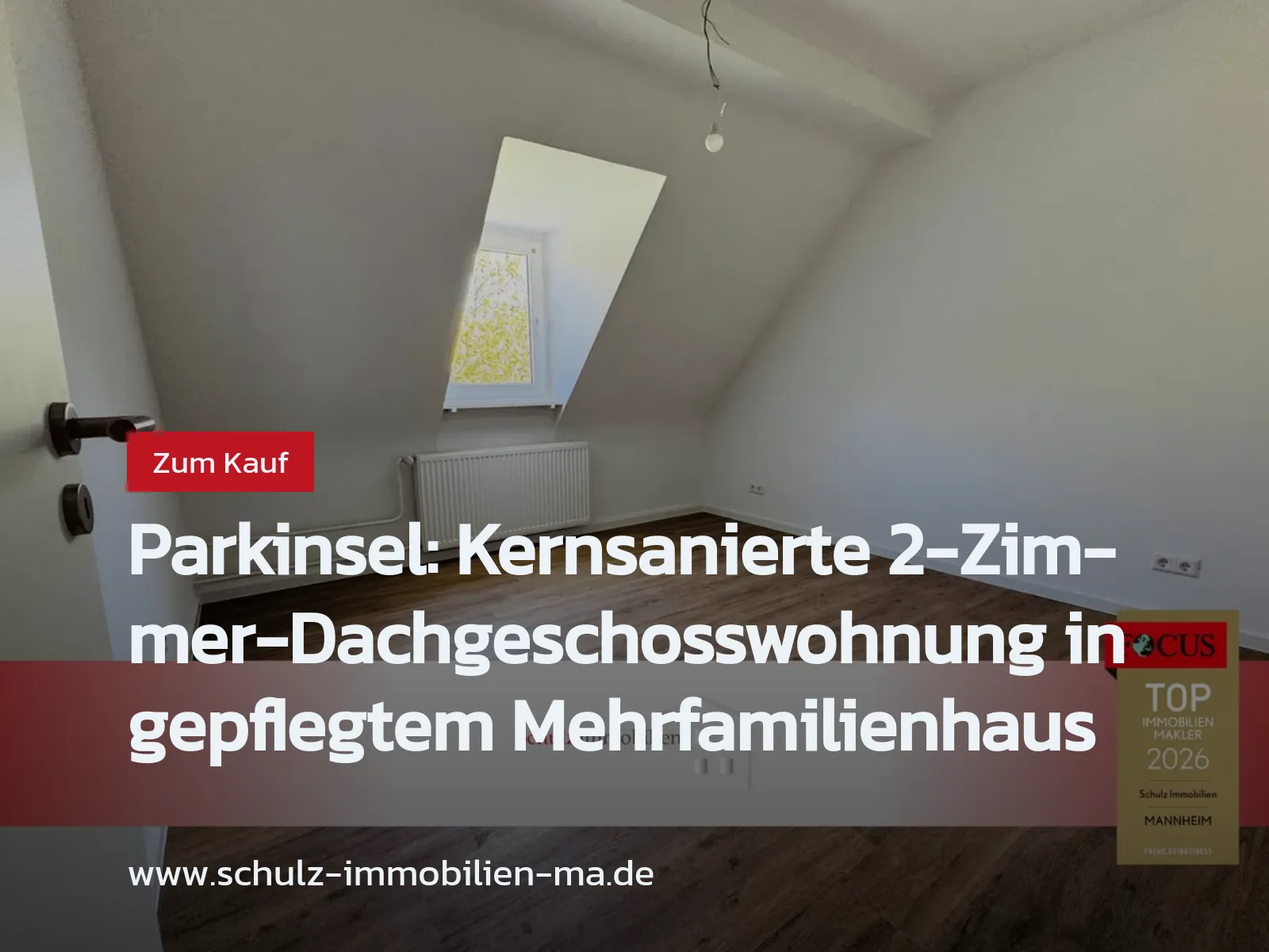 Neu im Angebot: Parkinsel: Kernsanierte 2-Zimmer-Dachgeschosswohnung in gepflegtem Mehrfamilienhaus