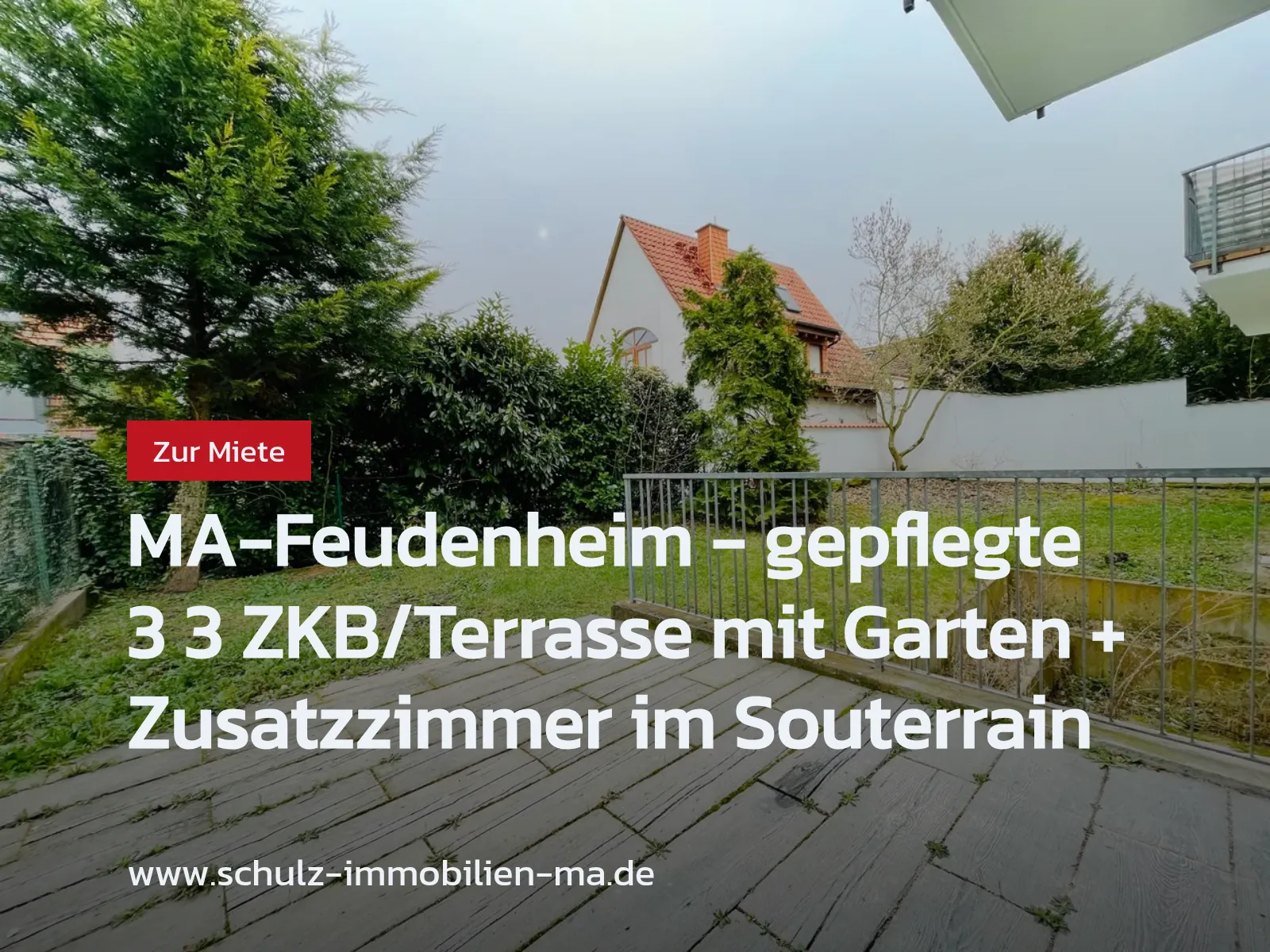 Neu im Angebot: MA-Feudenheim – gepflegte 3 3 ZKB/Terrasse mit Garten + Zusatzzimmer im Souterrain