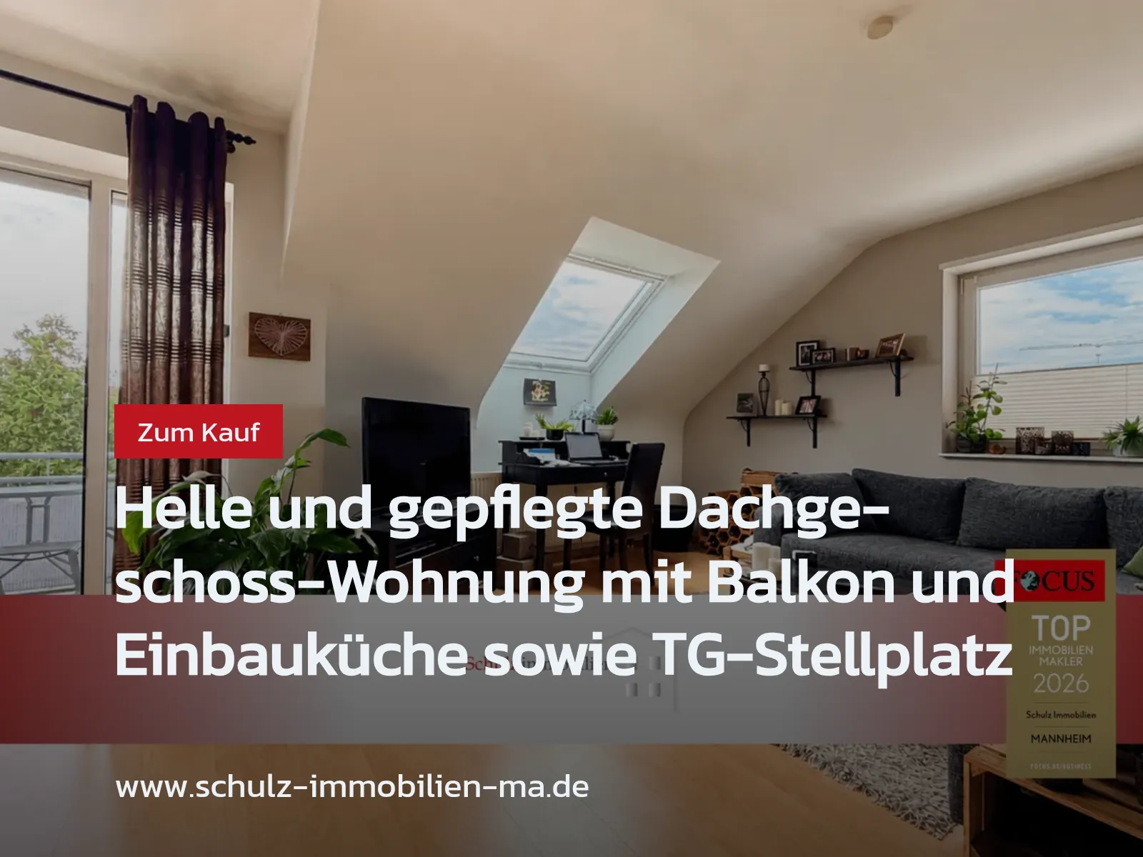 Neu im Angebot: Helle und gepflegte Dachgeschoss-Wohnung mit Balkon und Einbauküche sowie TG-Stellplatz