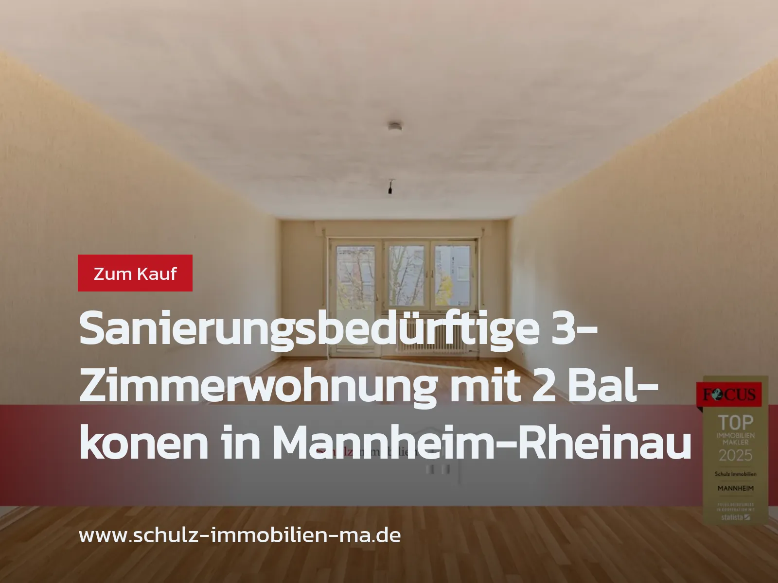 Neu im Angebot: Sanierungsbedürftige 3-Zimmerwohnung mit 2 Balkonen in Mannheim-Rheinau
